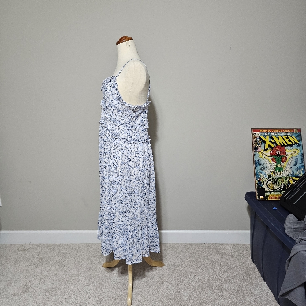 No Boundaries Blue White Floral Midi Dress L 11-13 - Picture 2 of 7